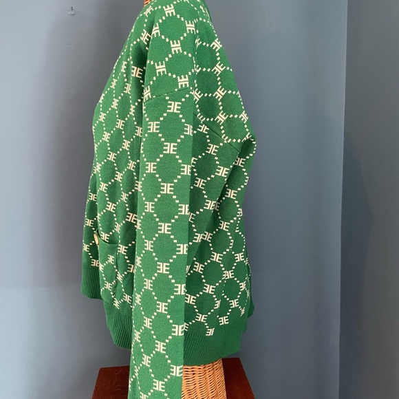 EllandEmm Preppy E Cardigan. Green and White. Size XL. EUC - Picture 5 of 13
